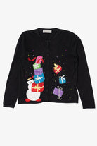 Vintage Black Tiara International Snowman With Presents Ugly Christmas Cardigan (2000s)