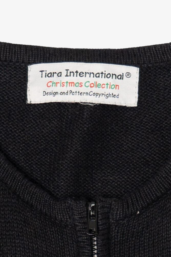 Vintage Black Tiara International Snowman With Presents Ugly Christmas Cardigan (2000s)