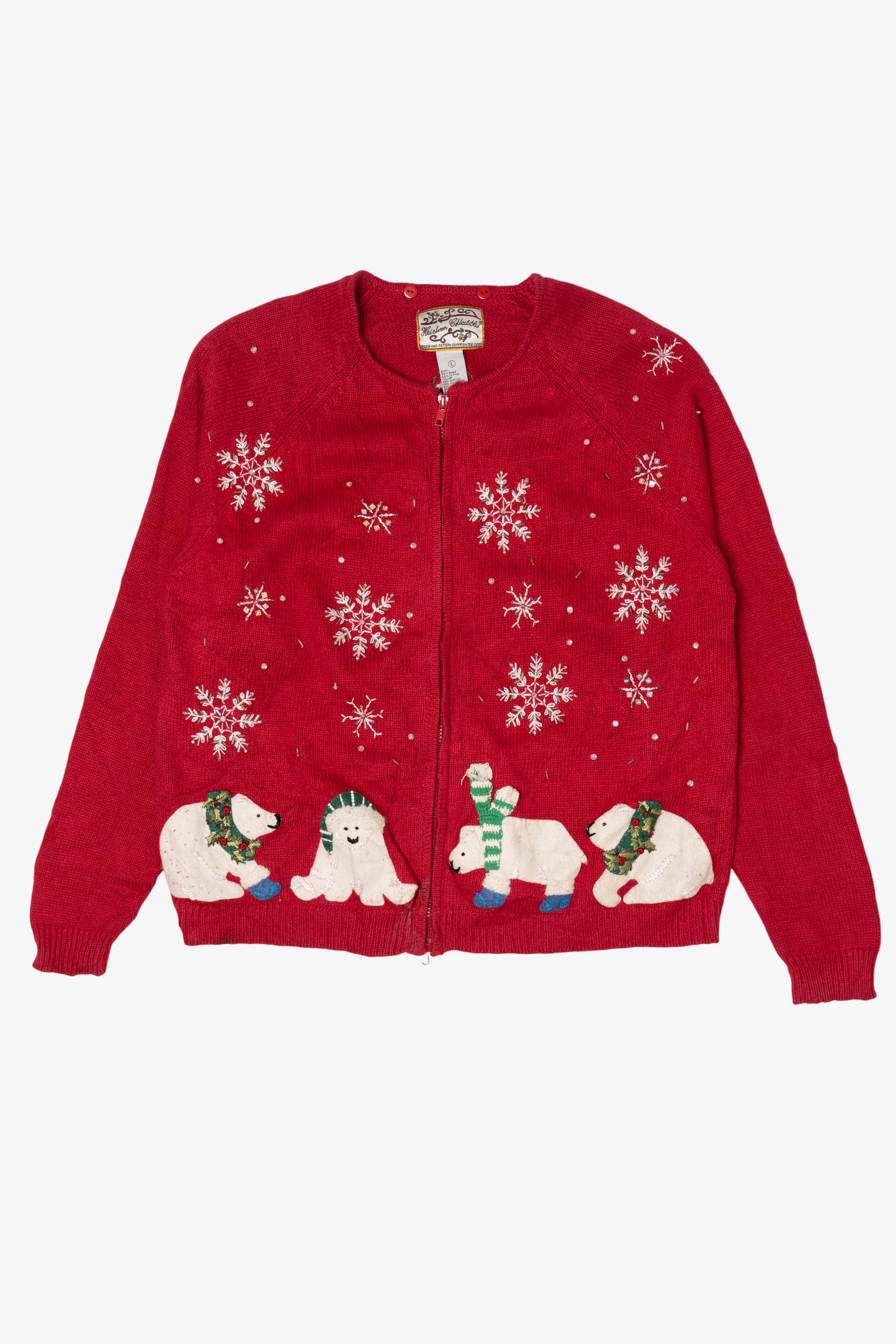 Vintage Red Heirloom Collectible Polar Bears Ugly Christmas Cardigan (2000s)