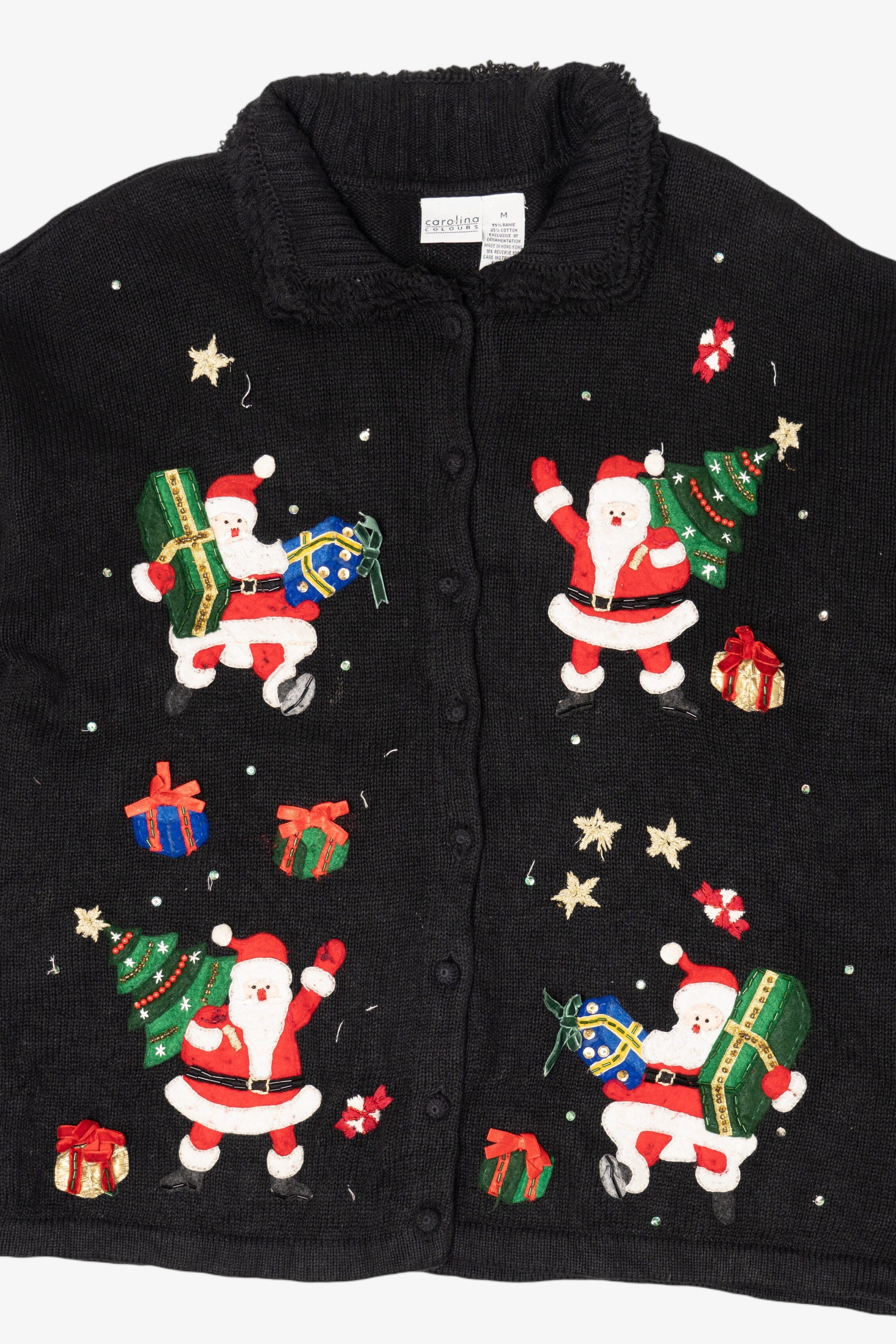 Vintage Black Carolina Colours Santa Ugly Christmas Cardigan (2000s)