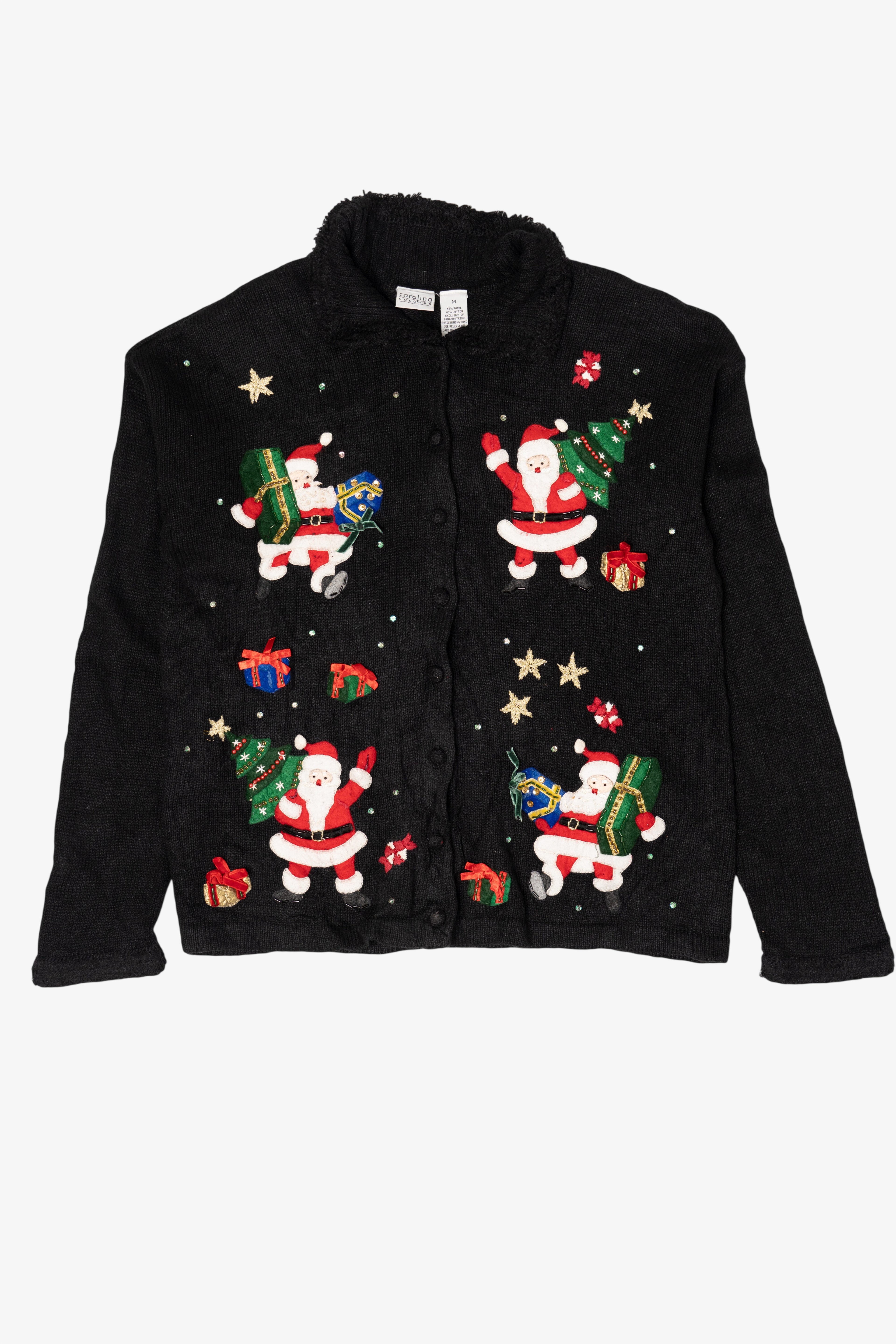 Vintage Black Carolina Colours Santas Ugly Christmas Cardigan (2000s)