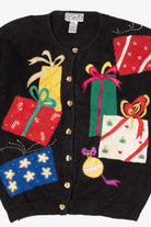 Vintage Black P'Galli Presents Ugly Christmas Cardigan (1990s)