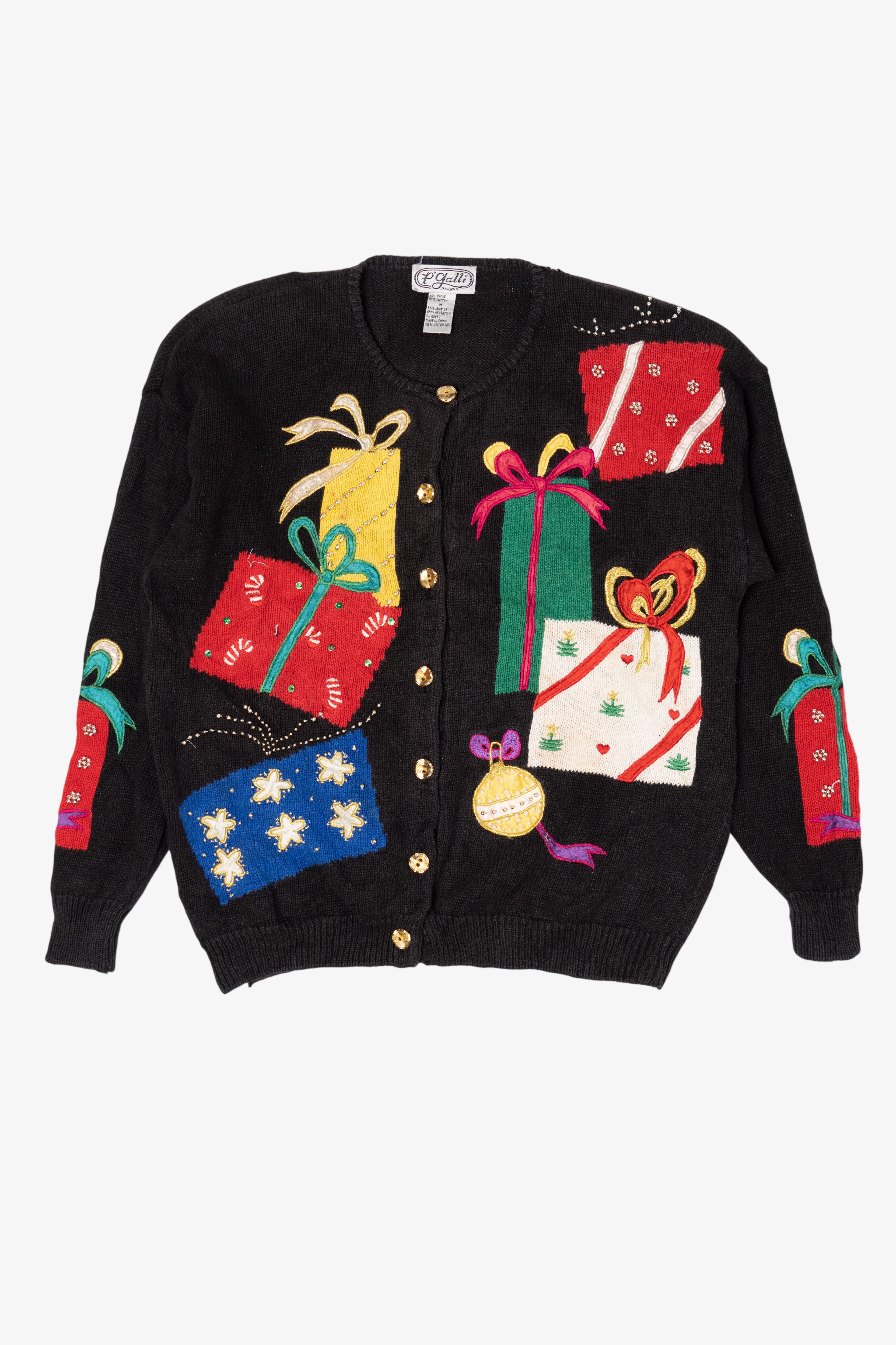 Vintage Black P'Galli Presents Ugly Christmas Cardigan (1990s)