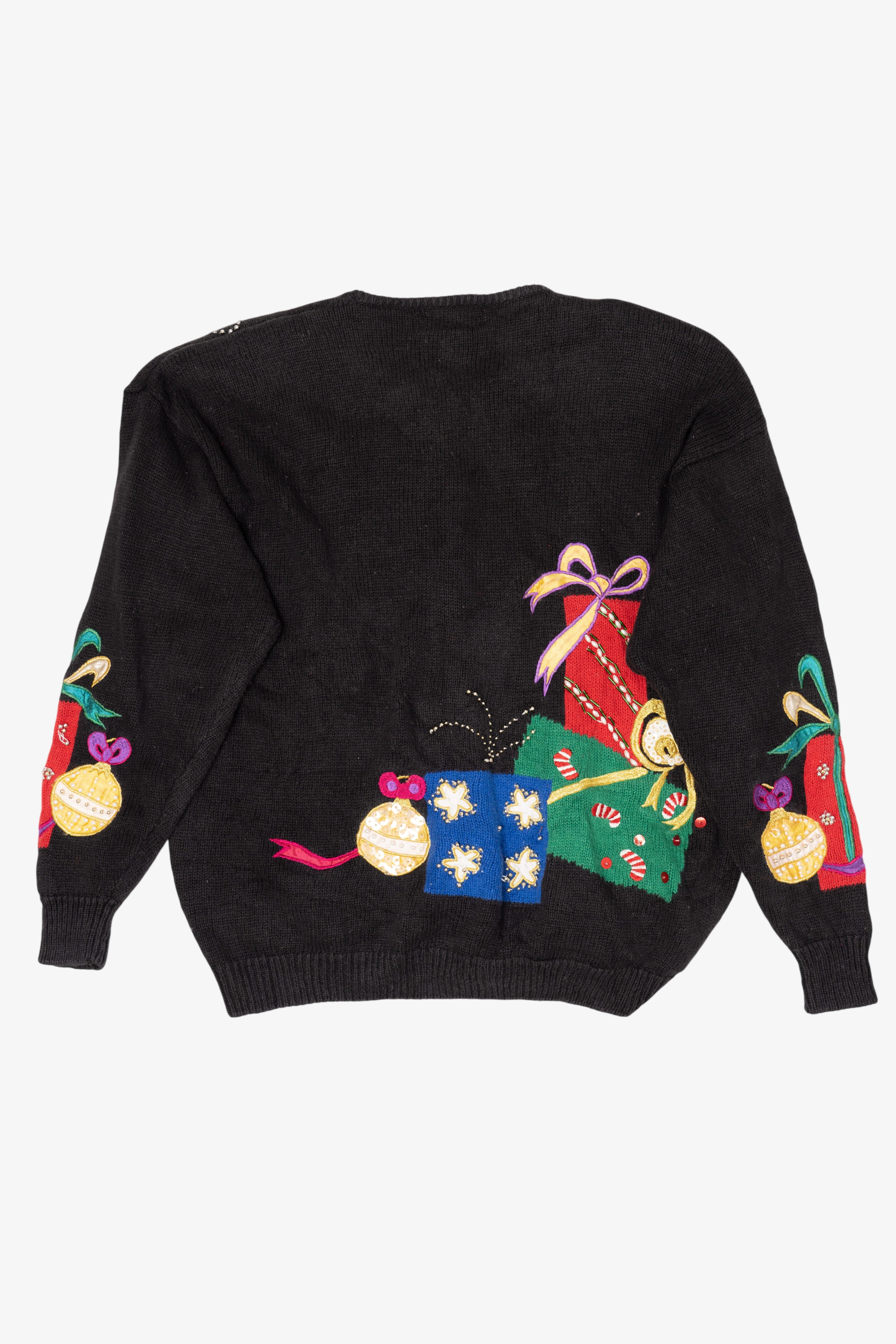 Vintage Black P'Galli Presents Ugly Christmas Cardigan (1990s)