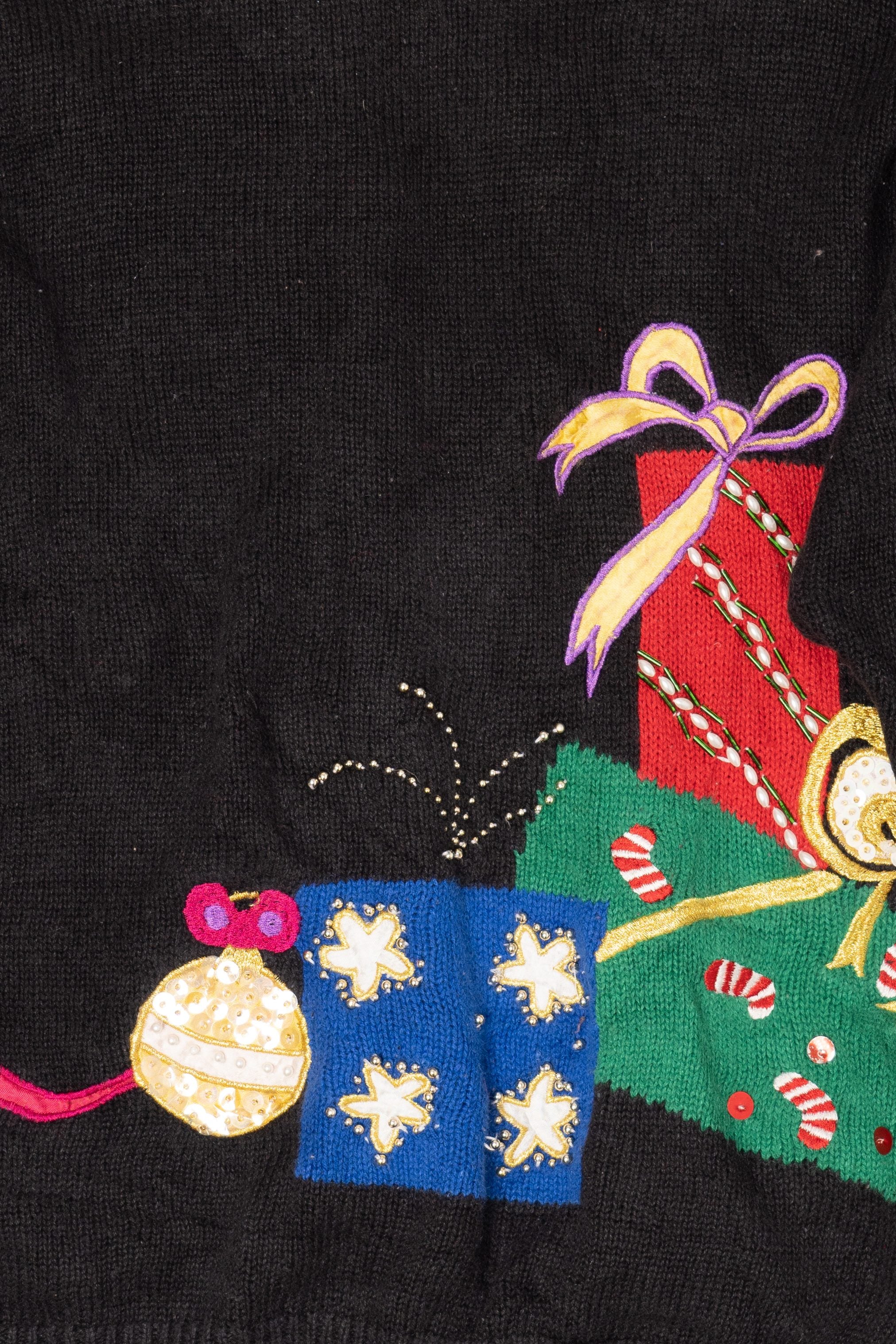Vintage Black P'Galli Presents Ugly Christmas Cardigan (1990s)