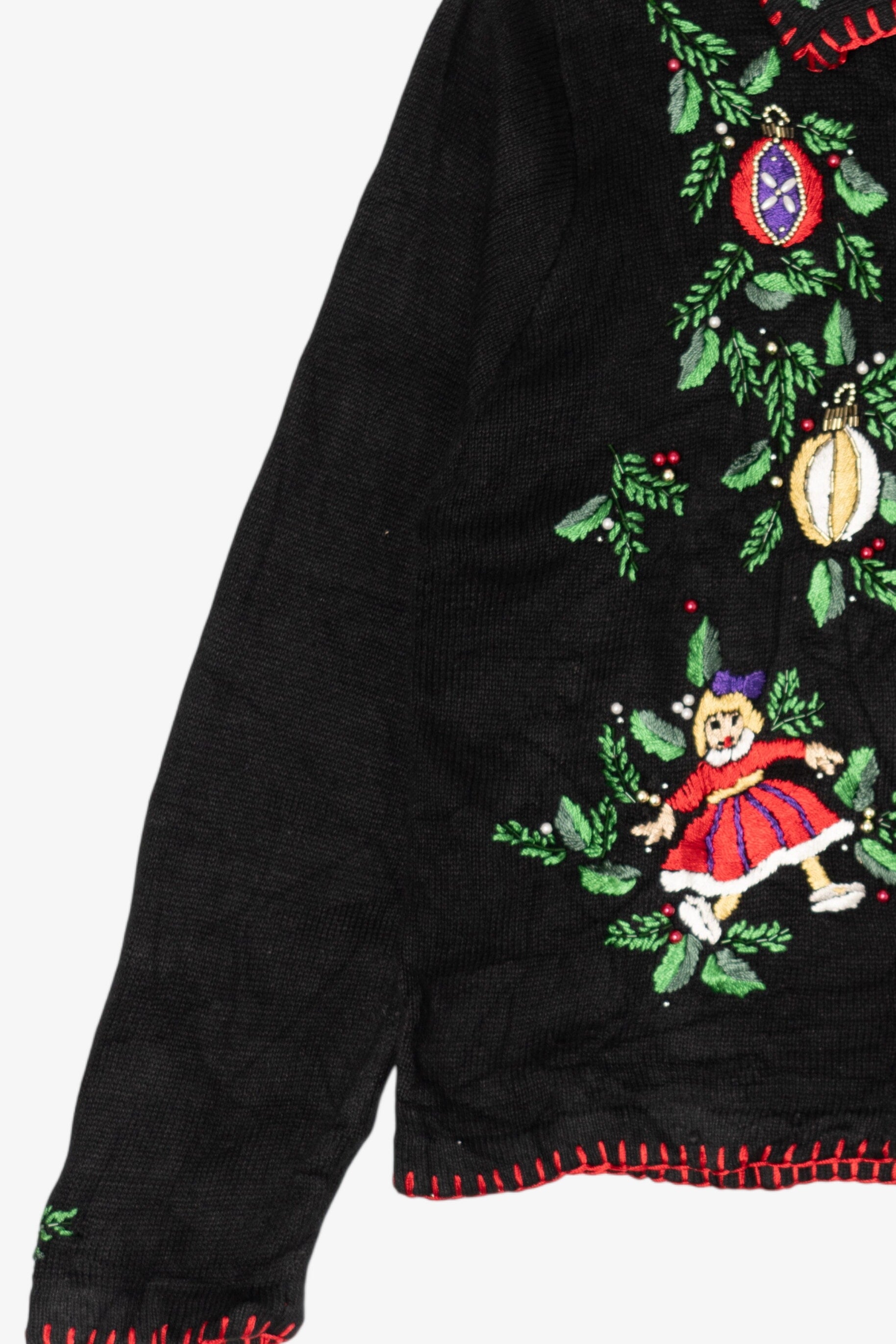 Vintage Black Embroidered Ornaments Ugly Christmas Cardigan (1990s)