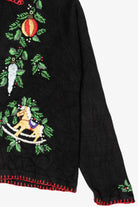 Vintage Black Embroidered Ornaments Ugly Christmas Cardigan (1990s)
