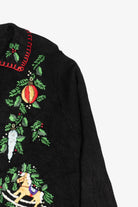 Vintage Black Embroidered Ornaments Ugly Christmas Cardigan (1990s)