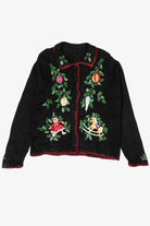 Vintage Black Embroidered Ornaments Ugly Christmas Cardigan (1990s)