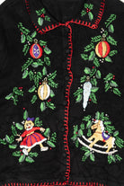 Vintage Black Embroidered Ornaments Ugly Christmas Cardigan (1990s)