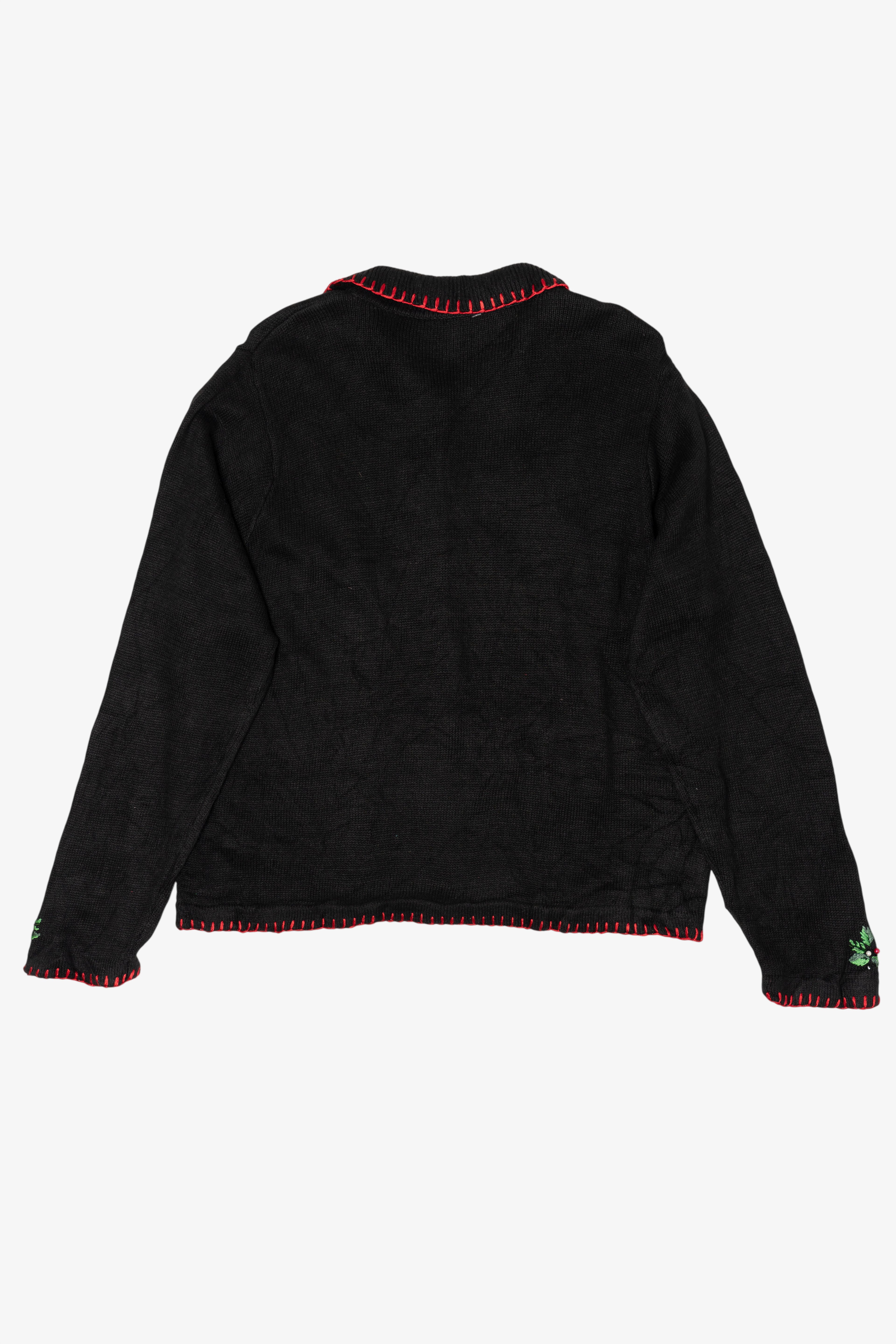 Vintage Black Embroidered Ornaments Ugly Christmas Cardigan (1990s)