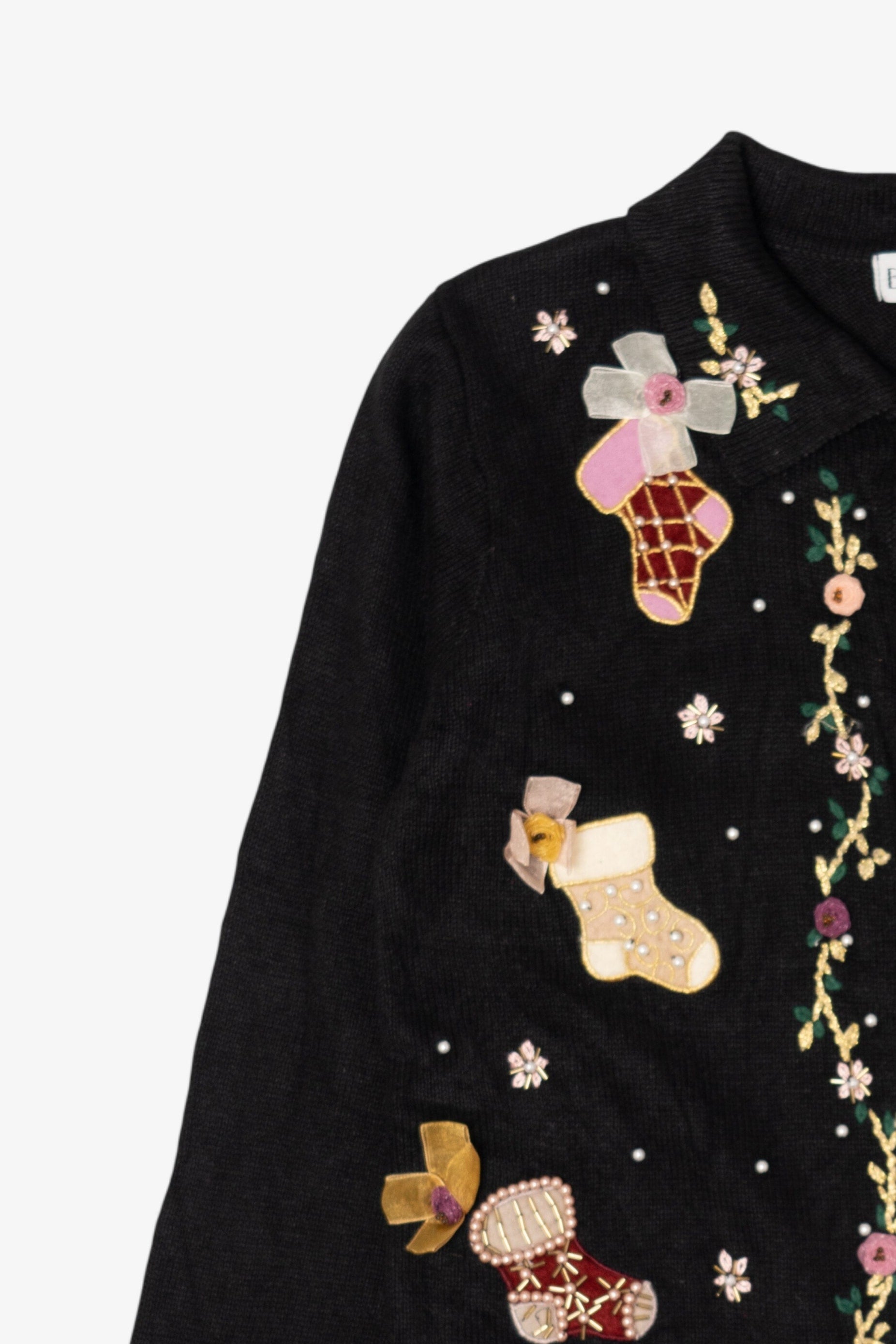 Vintage Black B.P Design Stockings Ugly Christmas Cardigan (1990s)