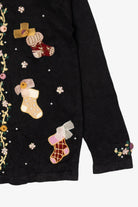 Vintage Black B.P Design Stockings Ugly Christmas Cardigan (1990s)