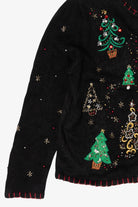 Vintage Black Designers Studio Originals Trees Ugly Christmas Cardigan (1990s)