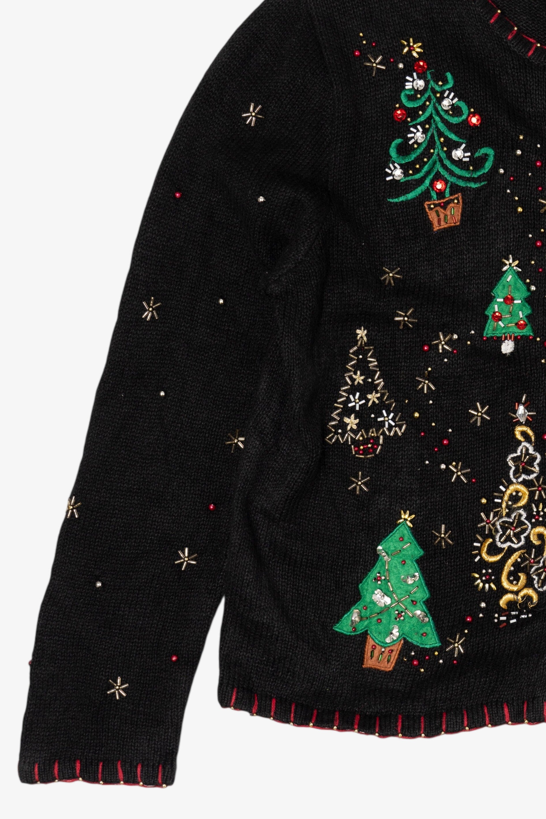 Vintage Black Designers Studio Originals Trees Ugly Christmas Cardigan (1990s)
