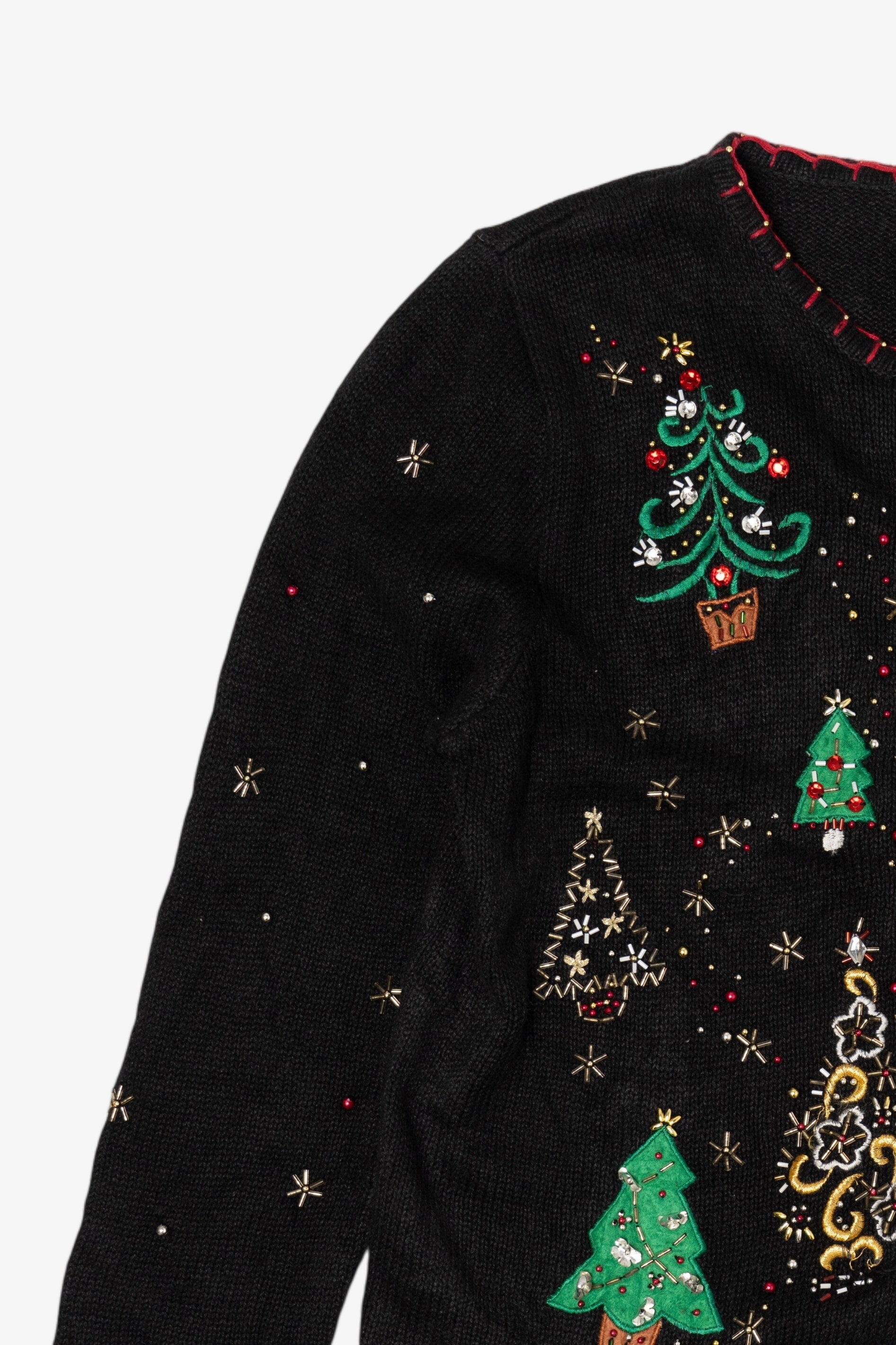 Vintage Black Designers Studio Originals Trees Ugly Christmas Cardigan (1990s)