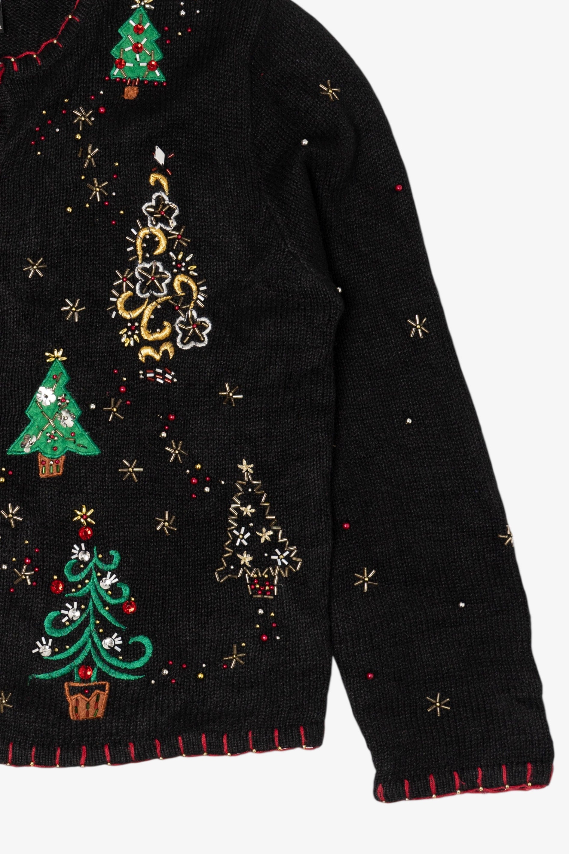 Vintage Black Designers Studio Originals Trees Ugly Christmas Cardigan (1990s)