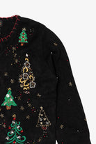 Vintage Black Designers Studio Originals Trees Ugly Christmas Cardigan (1990s)