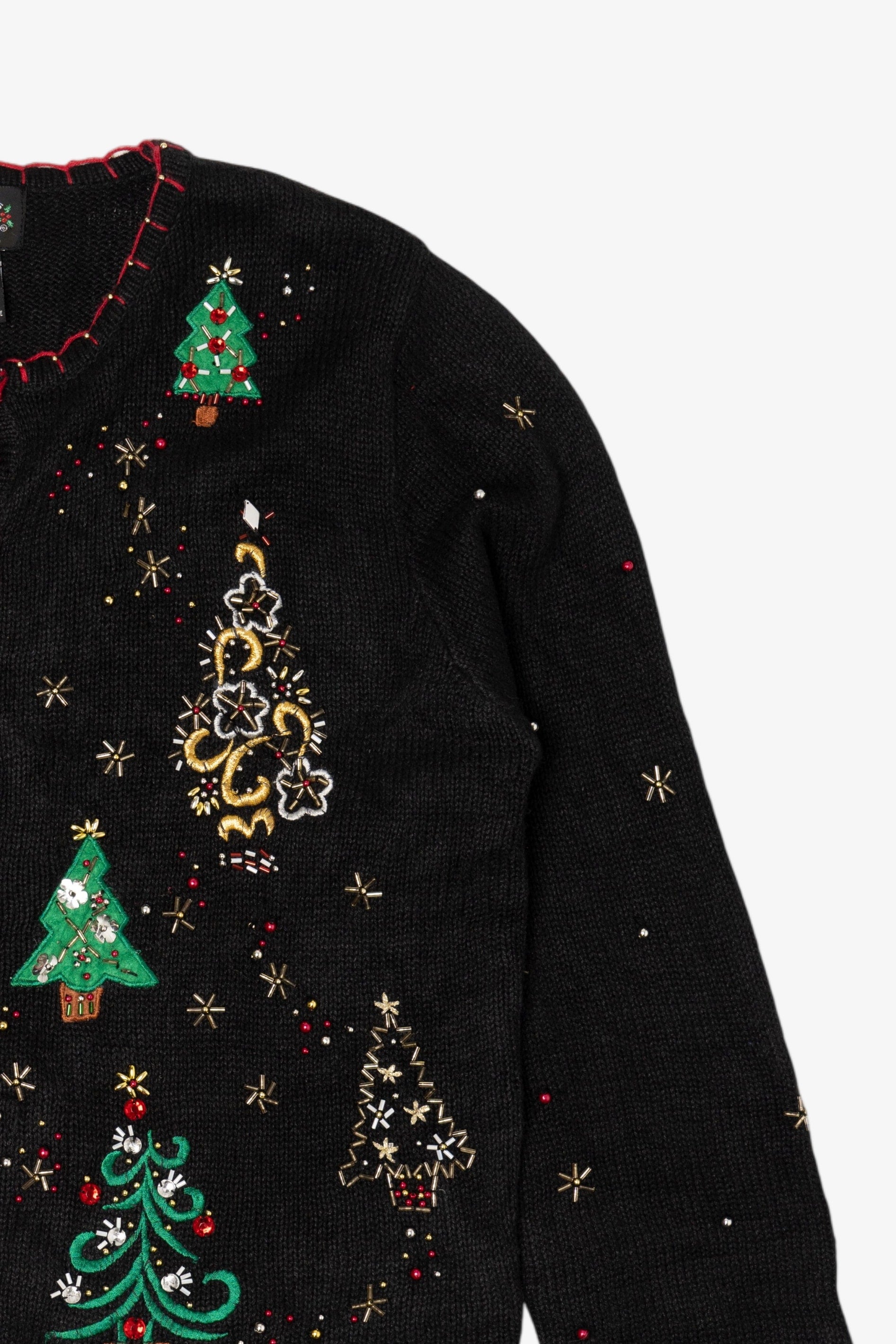 Vintage Black Designers Studio Originals Trees Ugly Christmas Cardigan (1990s)