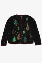 Vintage Black Designers Studio Originals Trees Ugly Christmas Cardigan (1990s)
