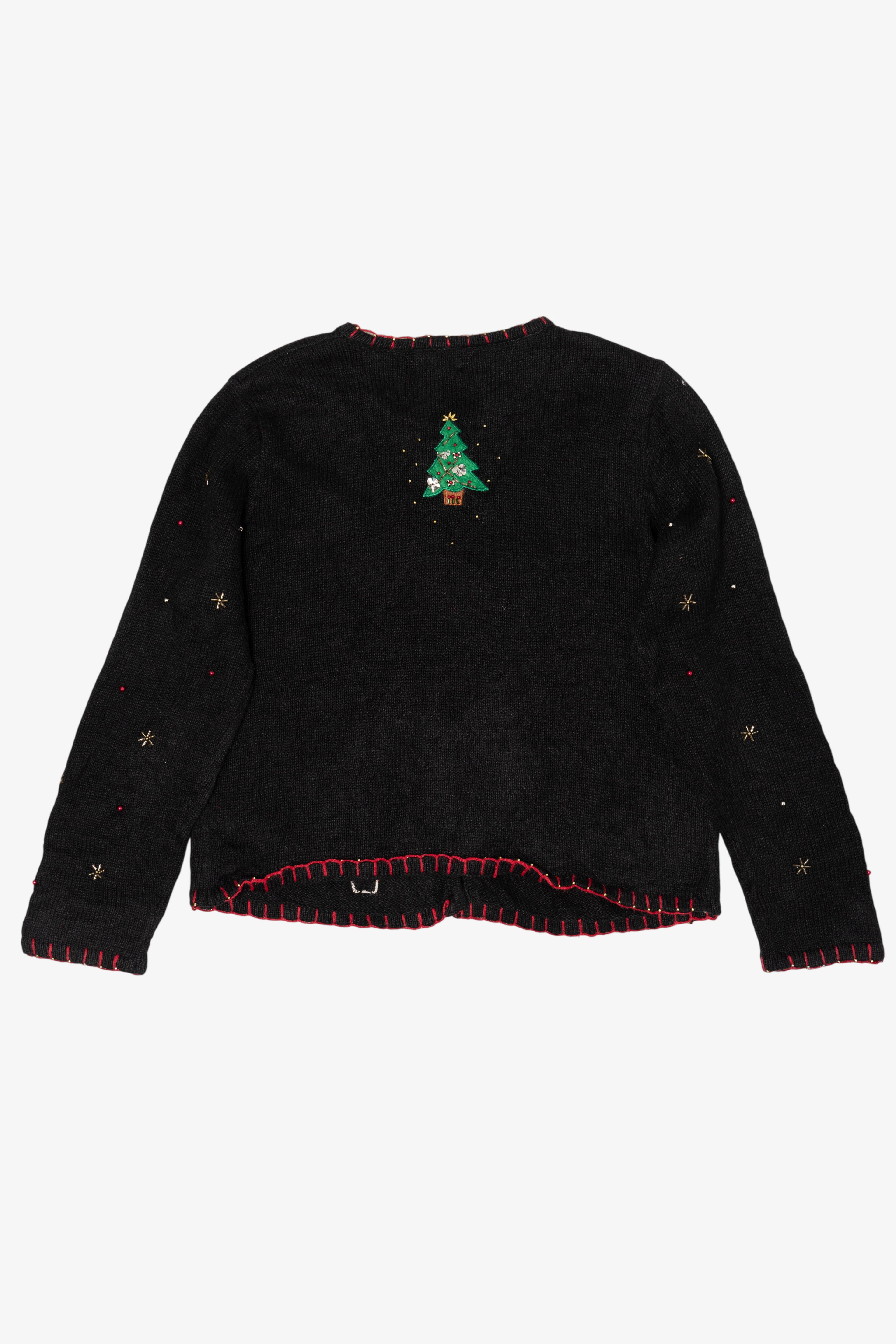 Vintage Black Designers Studio Originals Trees Ugly Christmas Cardigan (1990s)