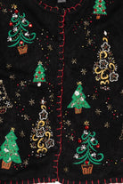 Vintage Black Designers Studio Originals Trees Ugly Christmas Cardigan (1990s)