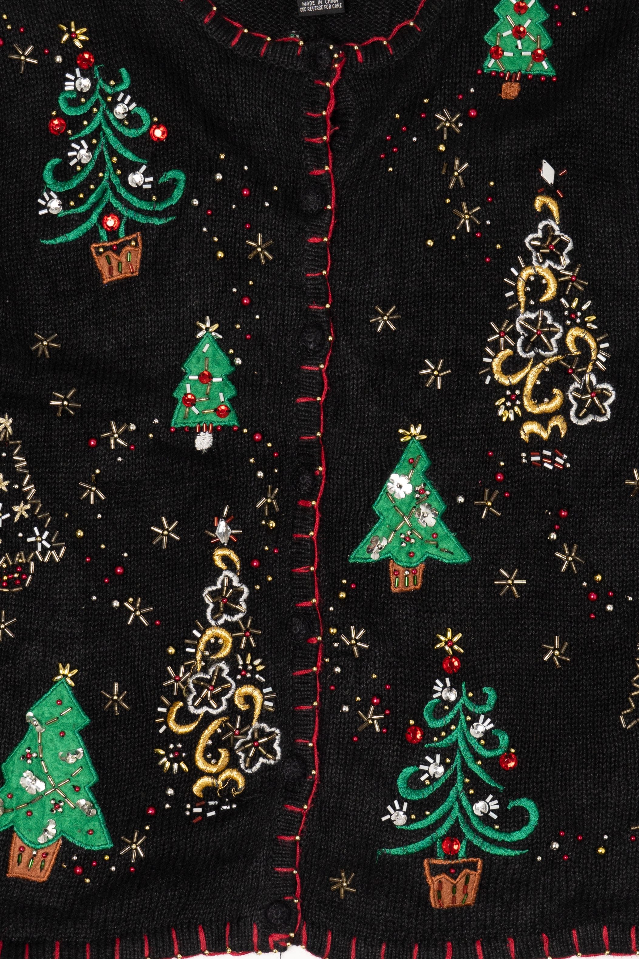 Vintage Black Designers Studio Originals Trees Ugly Christmas Cardigan (1990s)