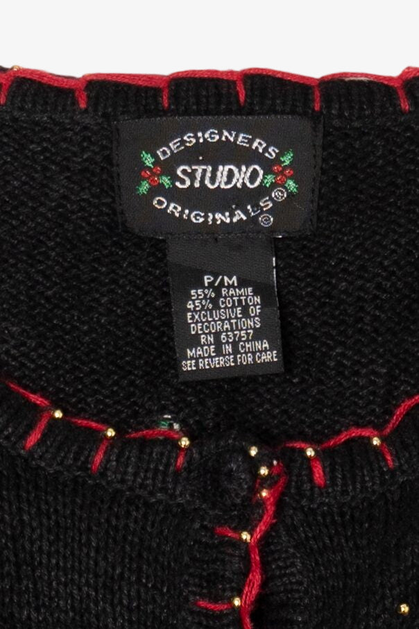 Vintage Black Designers Studio Originals Trees Ugly Christmas Cardigan (1990s)