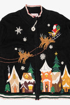 Vintage Black Ronnie Salloway Reindeer Flying Ugly Christmas Cardigan (1990s)