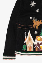 Vintage Black Ronnie Salloway Reindeer Flying Ugly Christmas Cardigan (1990s)