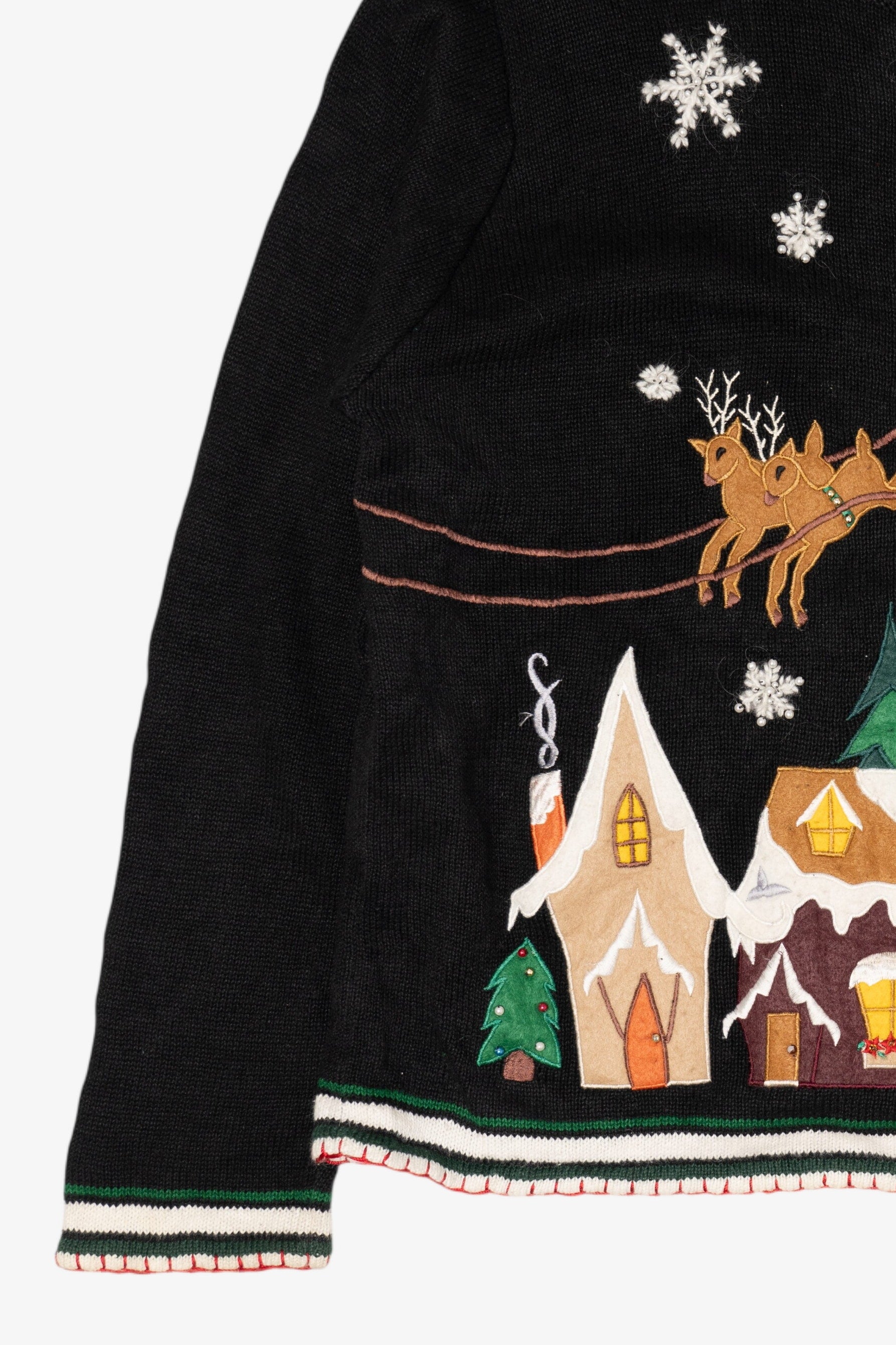 Vintage Black Ronnie Salloway Reindeer Flying Ugly Christmas Cardigan (1990s)