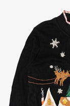 Vintage Black Ronnie Salloway Reindeer Flying Ugly Christmas Cardigan (1990s)
