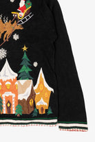 Vintage Black Ronnie Salloway Reindeer Flying Ugly Christmas Cardigan (1990s)