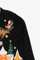 Vintage Black Ronnie Salloway Reindeer Flying Ugly Christmas Cardigan (1990s)