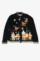 Vintage Black Ronnie Salloway Reindeer Flying Ugly Christmas Cardigan (1990s)
