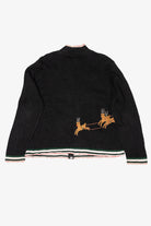 Vintage Black Ronnie Salloway Reindeer Flying Ugly Christmas Cardigan (1990s)