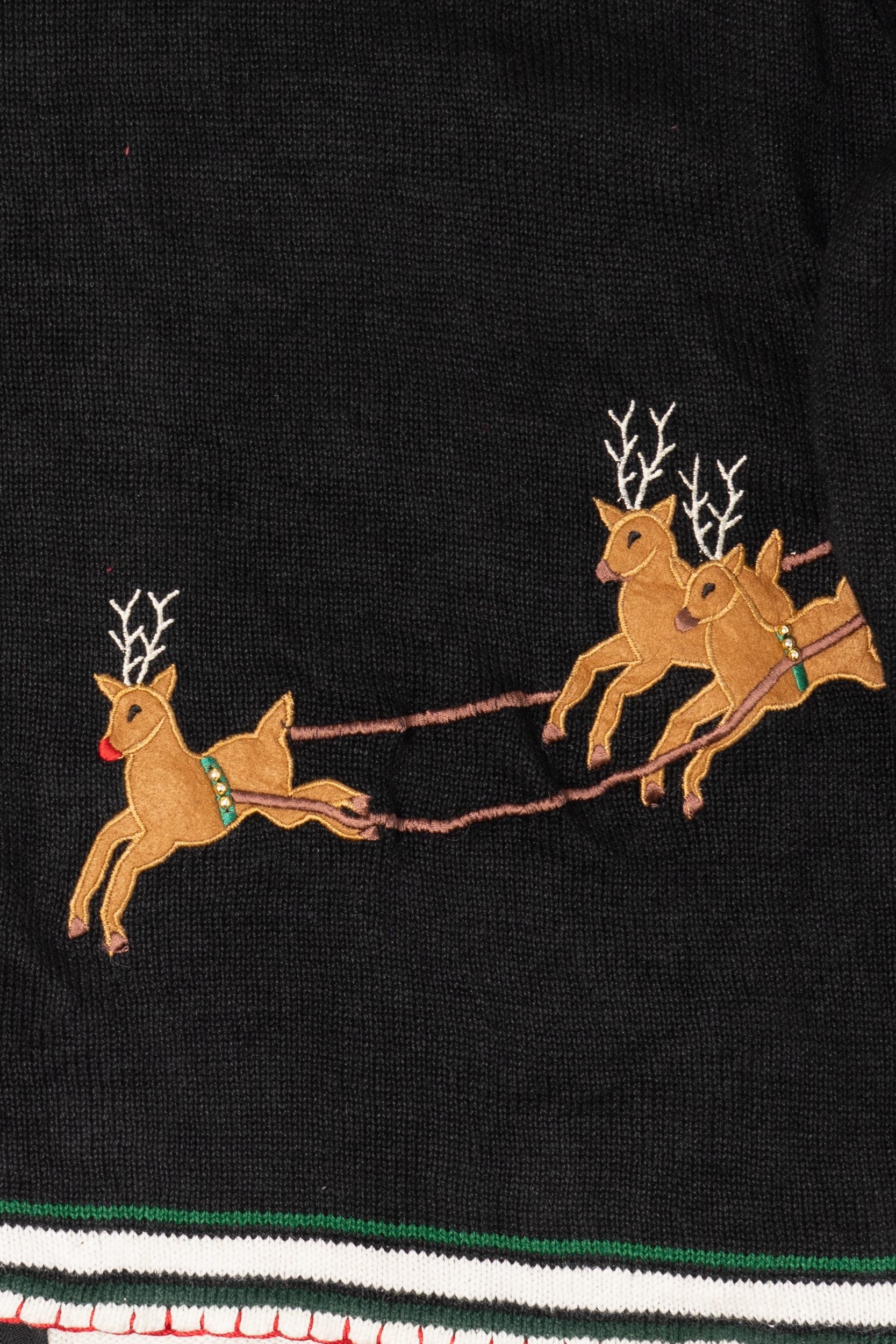 Vintage Black Ronnie Salloway Reindeer Flying Ugly Christmas Cardigan (1990s)