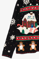 Vintage Black Gingerbread House And Stocking Ugly Christmas Cardigan (1990s)