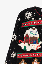 Vintage Black Gingerbread House And Stocking Ugly Christmas Cardigan (1990s)