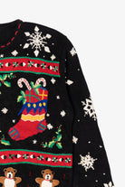 Vintage Black Gingerbread House And Stocking Ugly Christmas Cardigan (1990s)