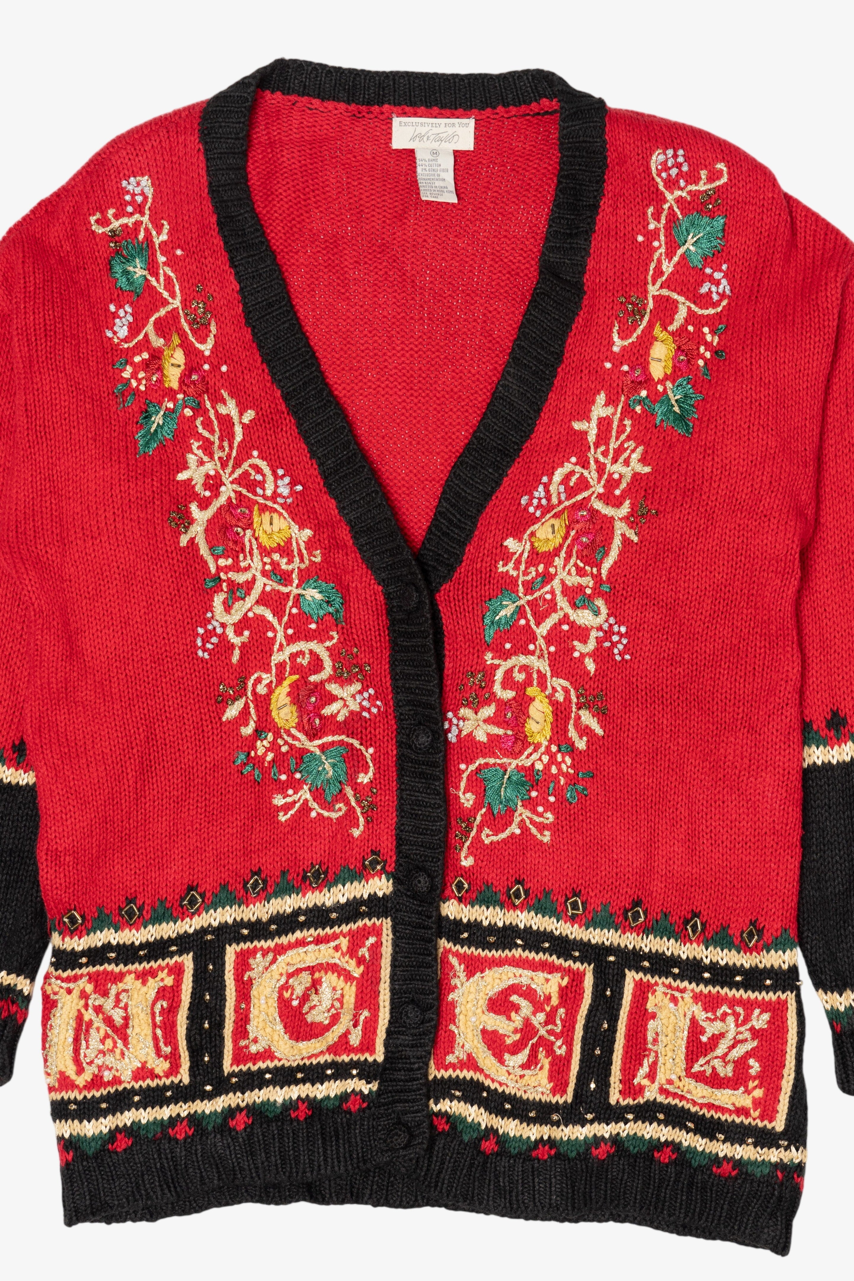Vintage Red Lord Taylor "Noel" Ugly Christmas Cardigan (1990s)