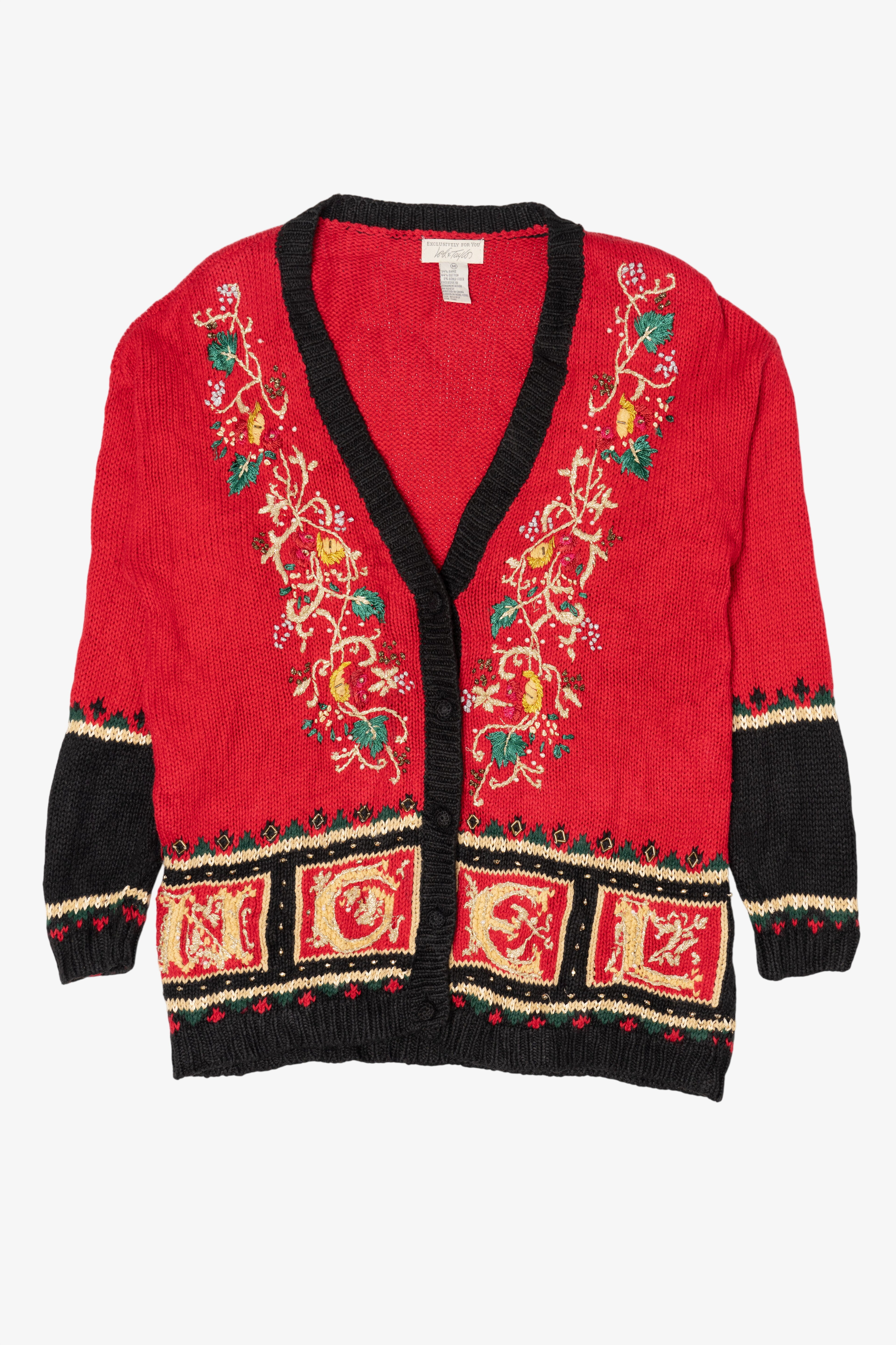 Vintage Red Lord Taylor "Noel" Ugly Christmas Cardigan (1990s)