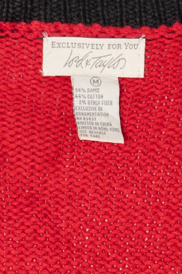 Vintage Red Lord Taylor "Noel" Ugly Christmas Cardigan (1990s)