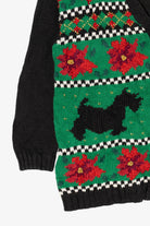 Vintage Green Hasting & Smith Dogs And Poinsettias Ugly Christmas Cardigan (1990s)