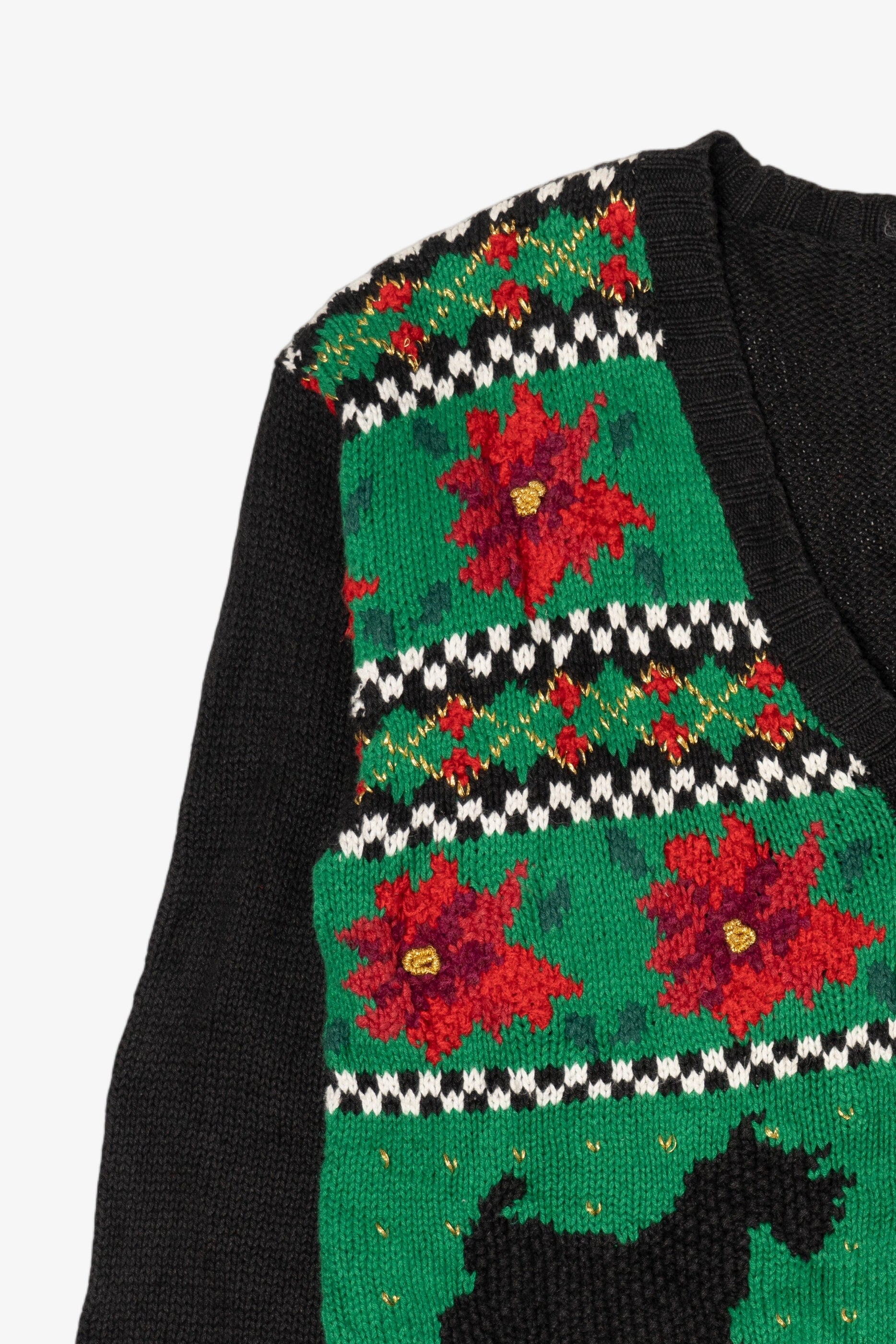 Vintage Green Hasting & Smith Dogs And Poinsettias Ugly Christmas Cardigan (1990s)
