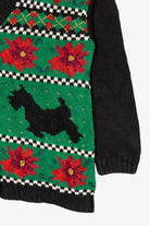 Vintage Green Hasting & Smith Dogs And Poinsettias Ugly Christmas Cardigan (1990s)