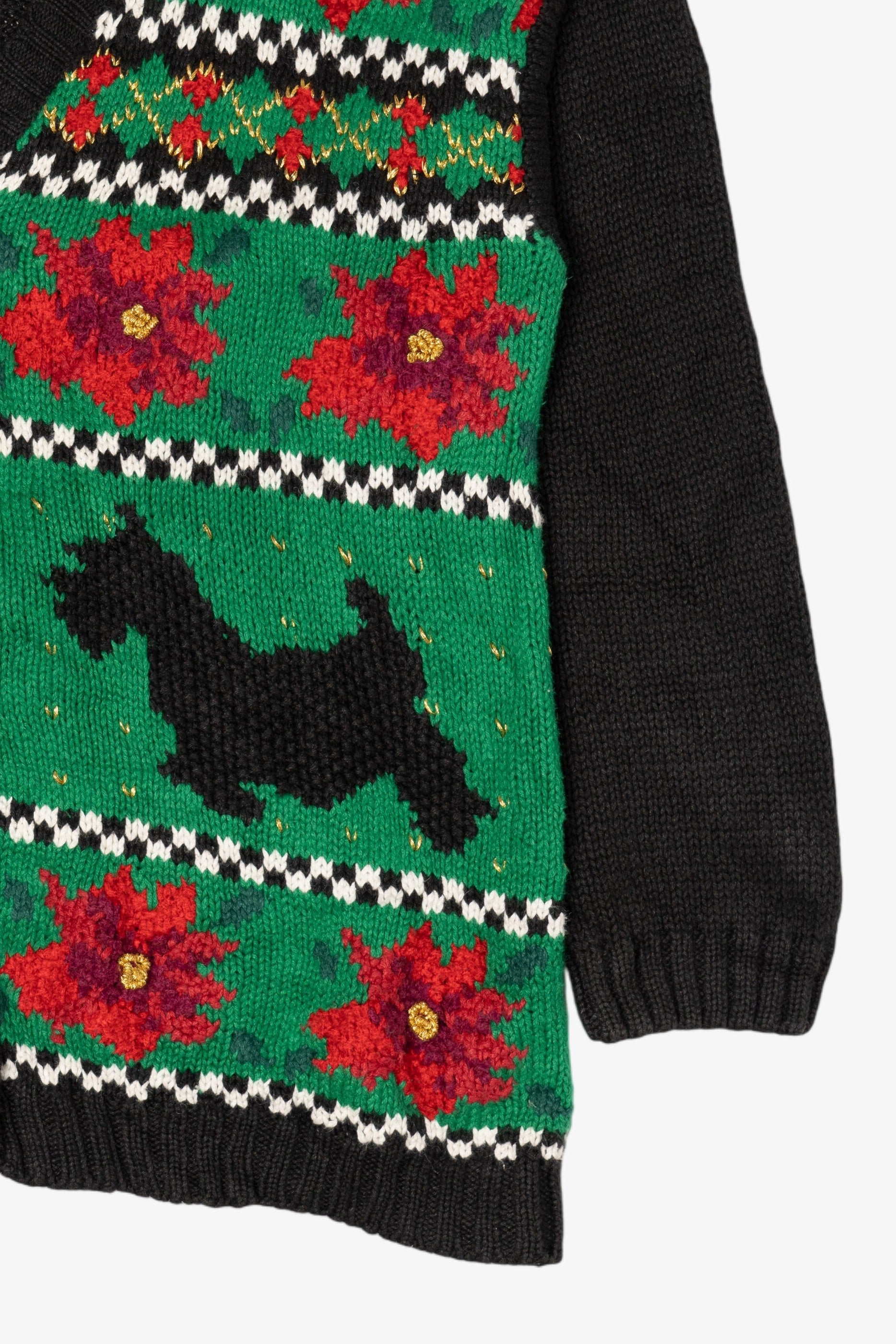 Vintage Green Hasting & Smith Dogs And Poinsettias Ugly Christmas Cardigan (1990s)