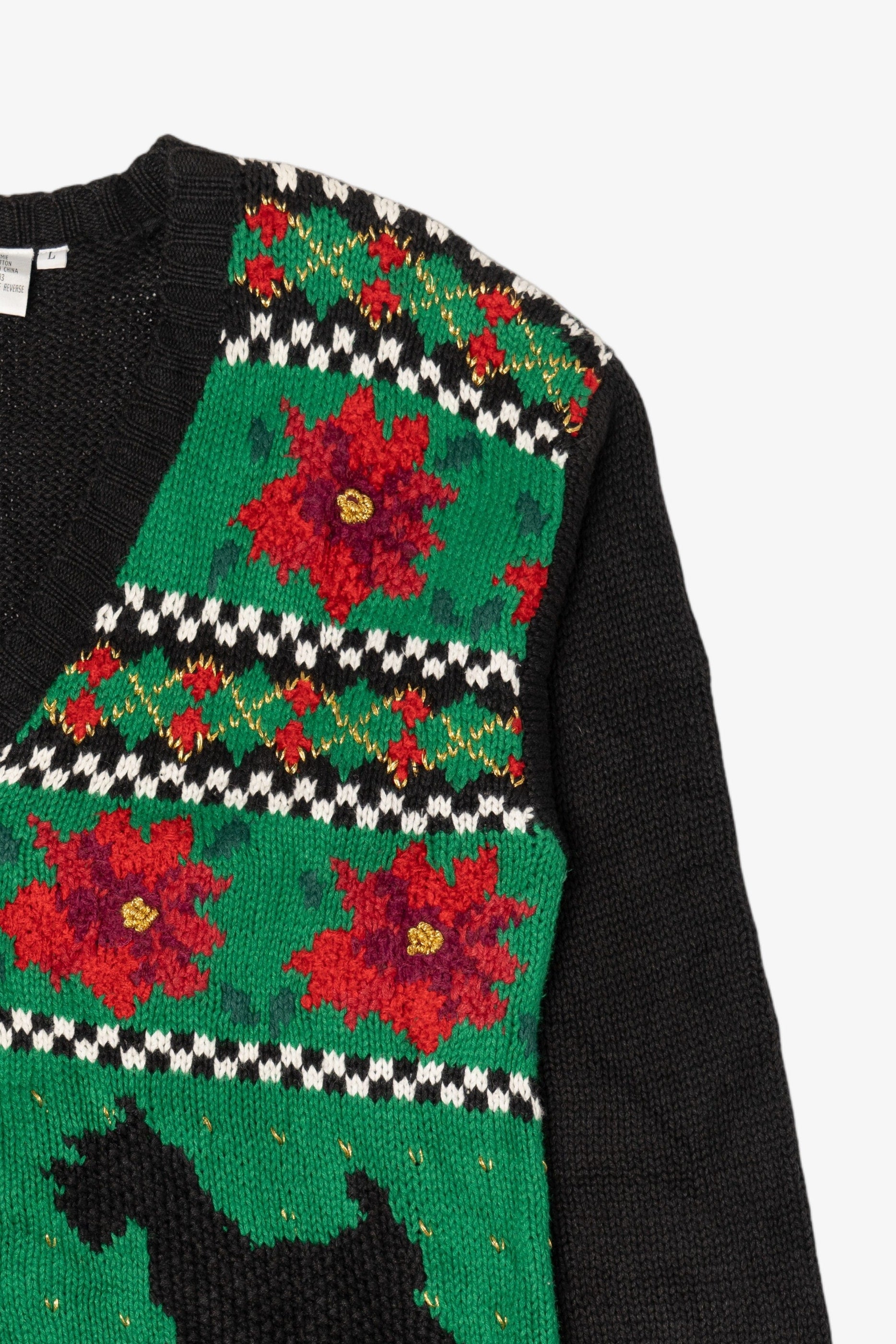 Vintage Green Hasting & Smith Dogs And Poinsettias Ugly Christmas Cardigan (1990s)