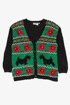 Vintage Green Hasting & Smith Dogs And Poinsettias Ugly Christmas Cardigan (1990s)