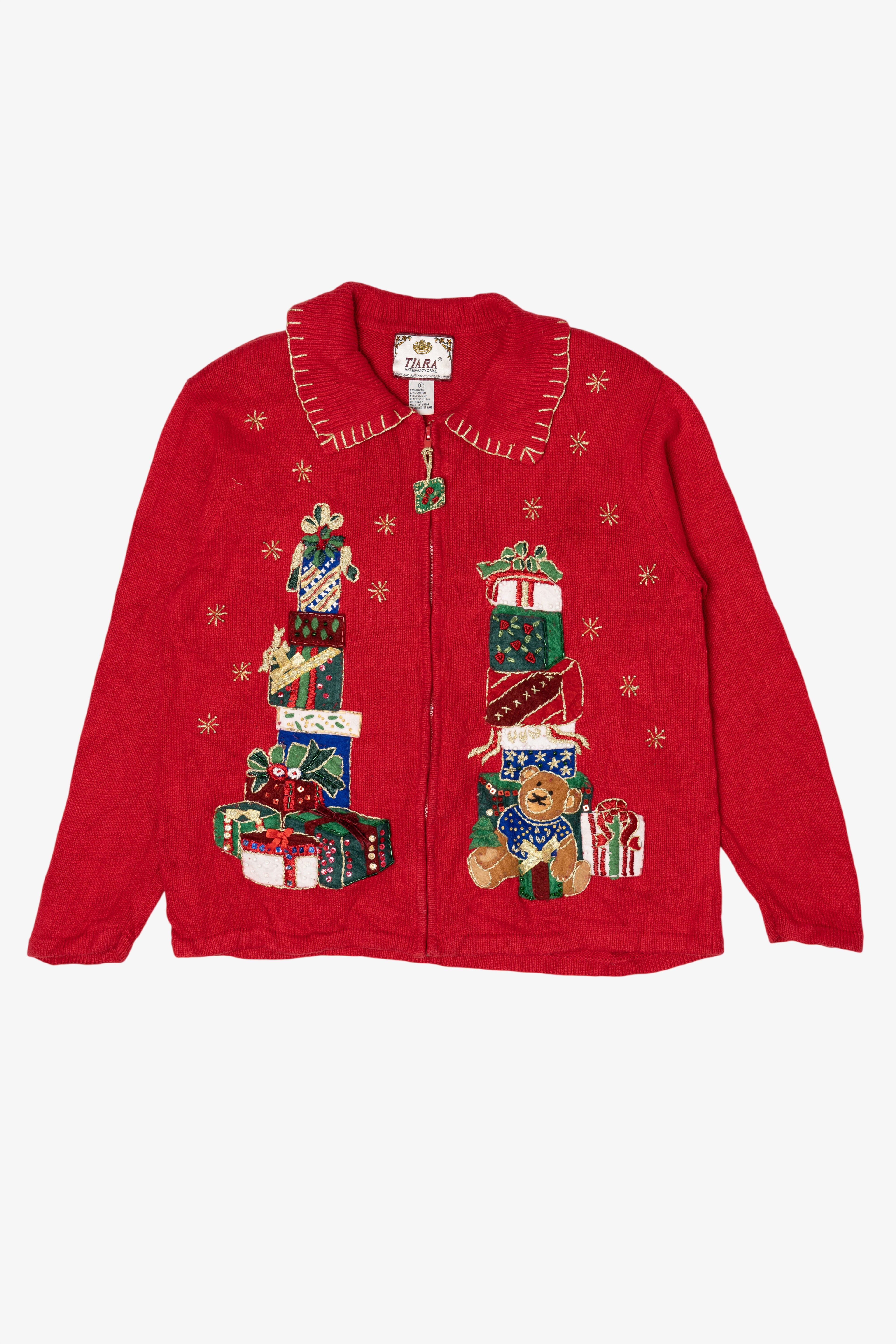 Vintage Red Tiara International Presents Ugly Christmas Cardigan (2000s)